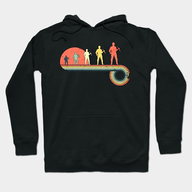 Miner With Pickaxe Vintage Sunset Rainbow Color Hoodie by bridgewalker